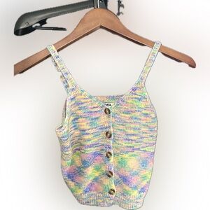 RSQ Y2K Knit Sweater Tank | Button Front Pastel Rainbow | Size Medium